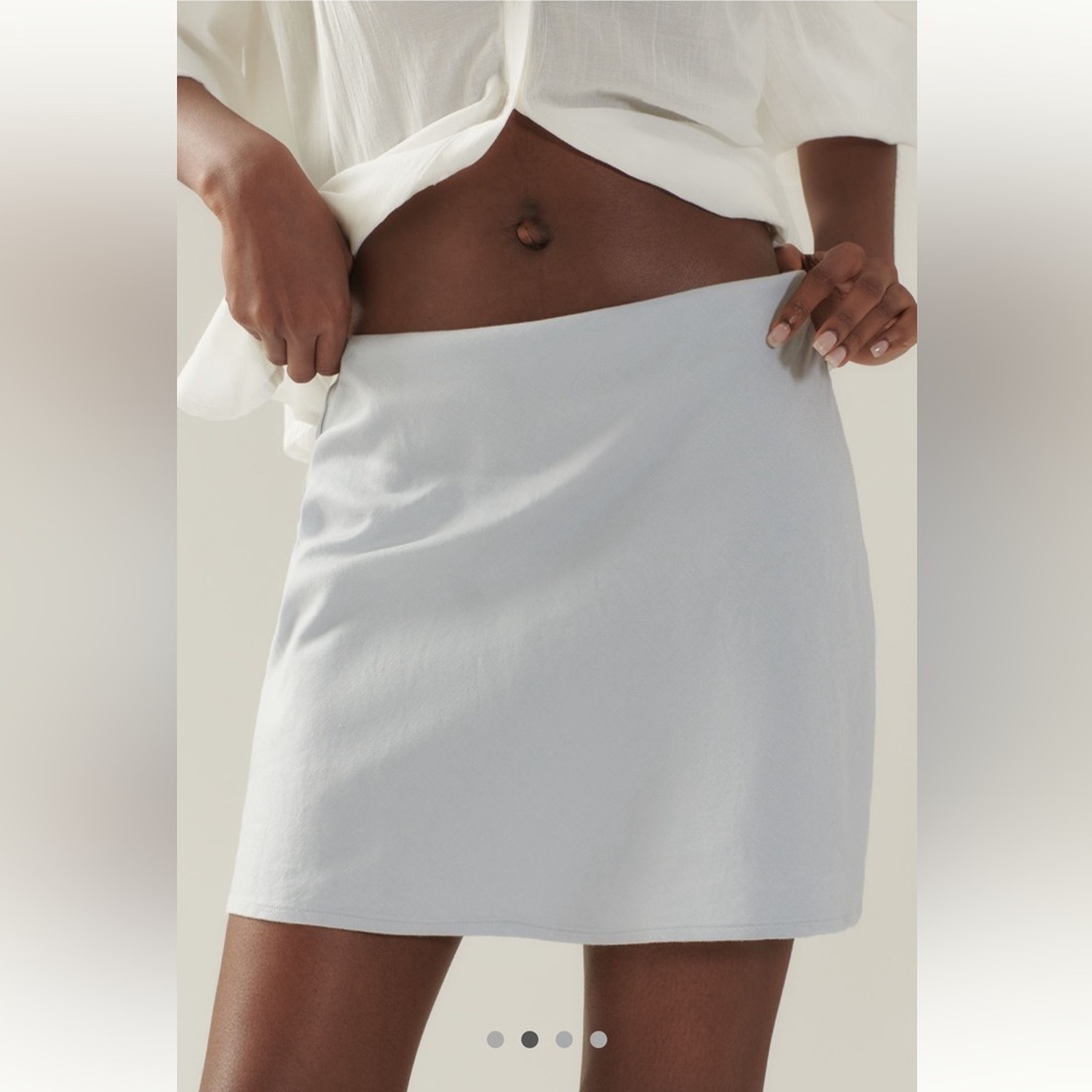 Anthropolgie The Tilda Mini Slip Skirt Size XL Light Grey Linen Pull On Styling